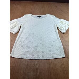 Melissa Paige Eyelet Lace Ruffle Sleeve Blouse Cream/Ivory Women L